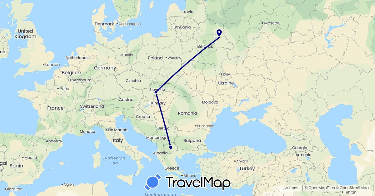 TravelMap itinerary: driving in Belarus, Macedonia, Slovakia (Europe)